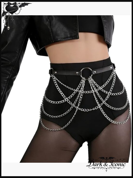 Accessories - Adjustable PU Leather Waist Chain Belt, Punk Gothic Body Chain Jewelry